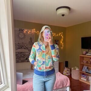 Lucky Brand Y2K Vintage Paisley Floral Zip Hoodie 100% Cotton